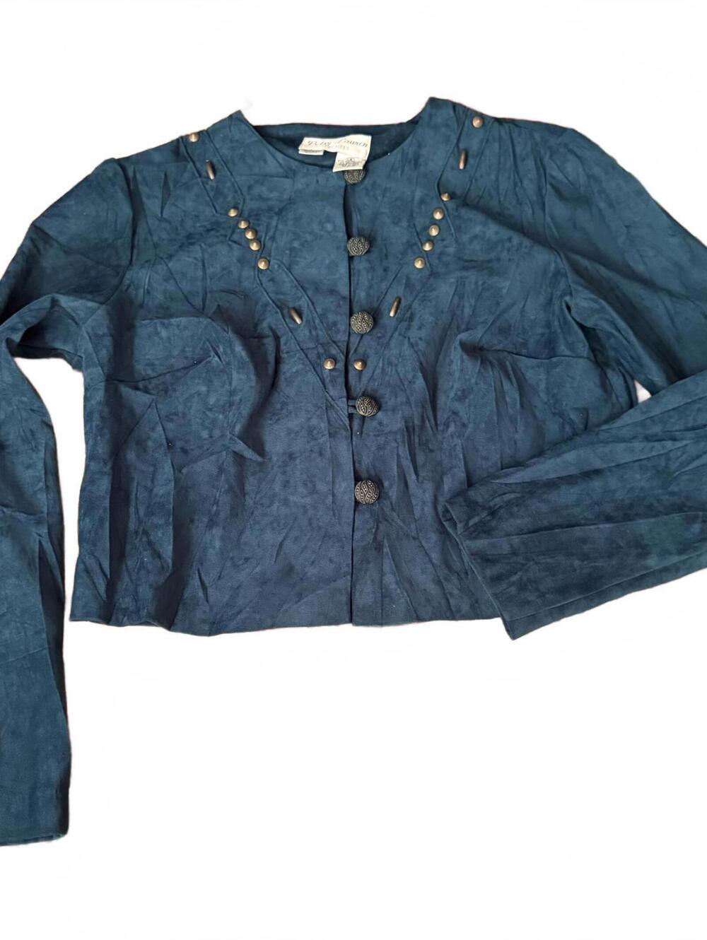 Betsy Lauren Petites Teal Faux Suede Studded Cropped Jacket Blazer 6P